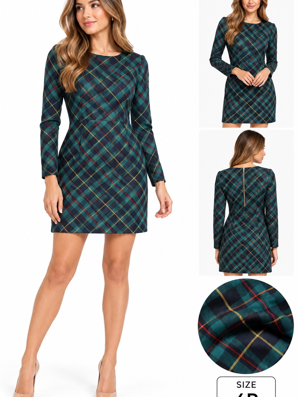 Tommy Hilfiger Women’s Plaid Tartan Long Sleeve Dress Green Navy Size 4P NWT
